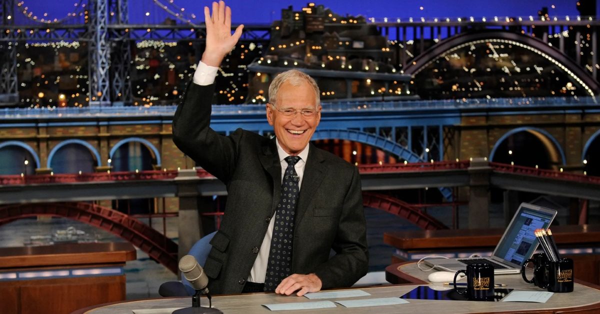 David Letterman waving on The Late Show