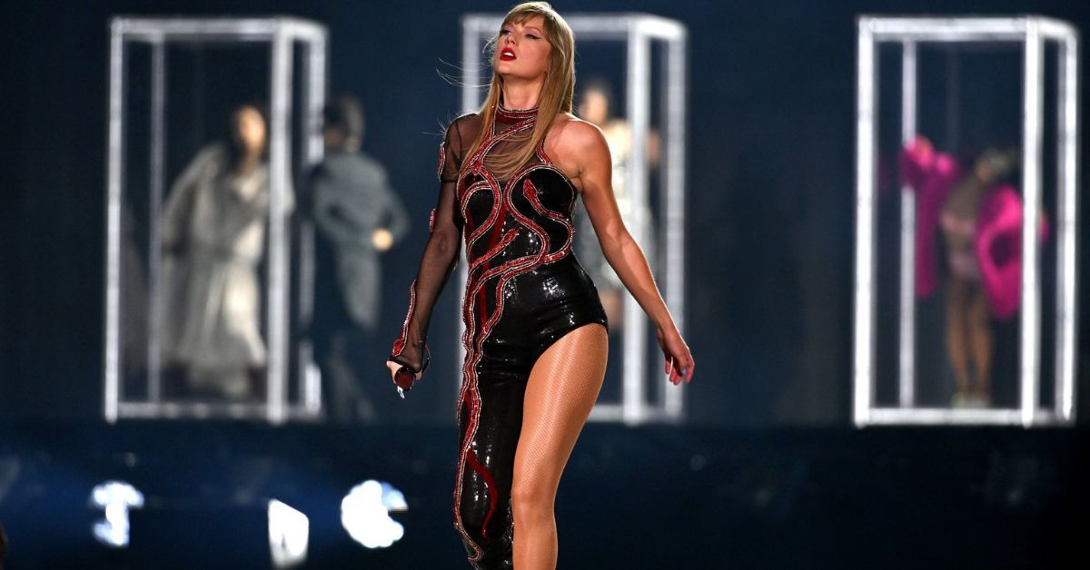 Taylor Swift wearing the one-leg bodysuit from Roberto Cavalli