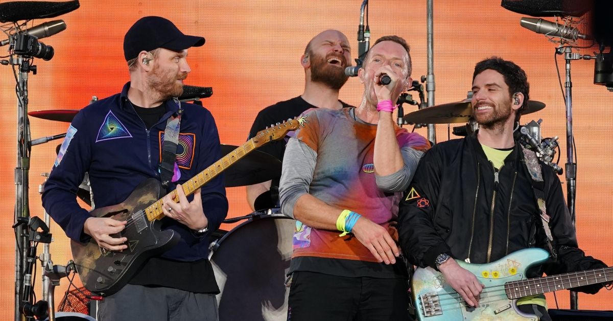 Coldplay performing at the Manchester Ethiad Stadium