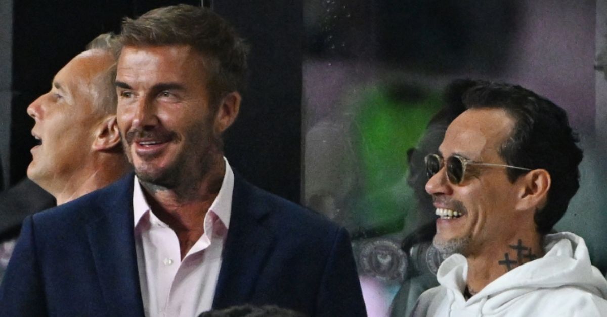 David Beckham and Marc Anthony watching Messi play
