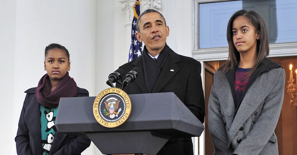 President Barack Obama, Sasha Obama, And Malia Obama outside the White House