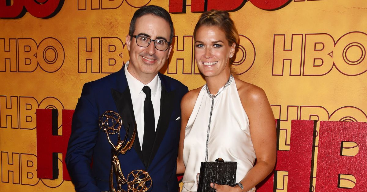 John Oliver and Kate Norley after he won an Emmy
