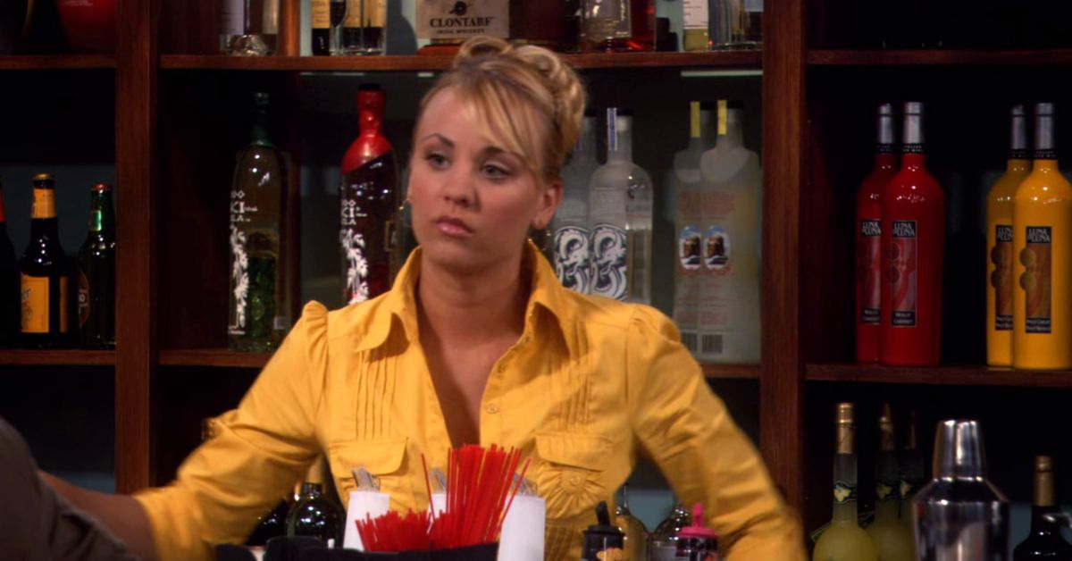 Kaley Cuoco as Penny working as a bartender from The Big Bang Theory