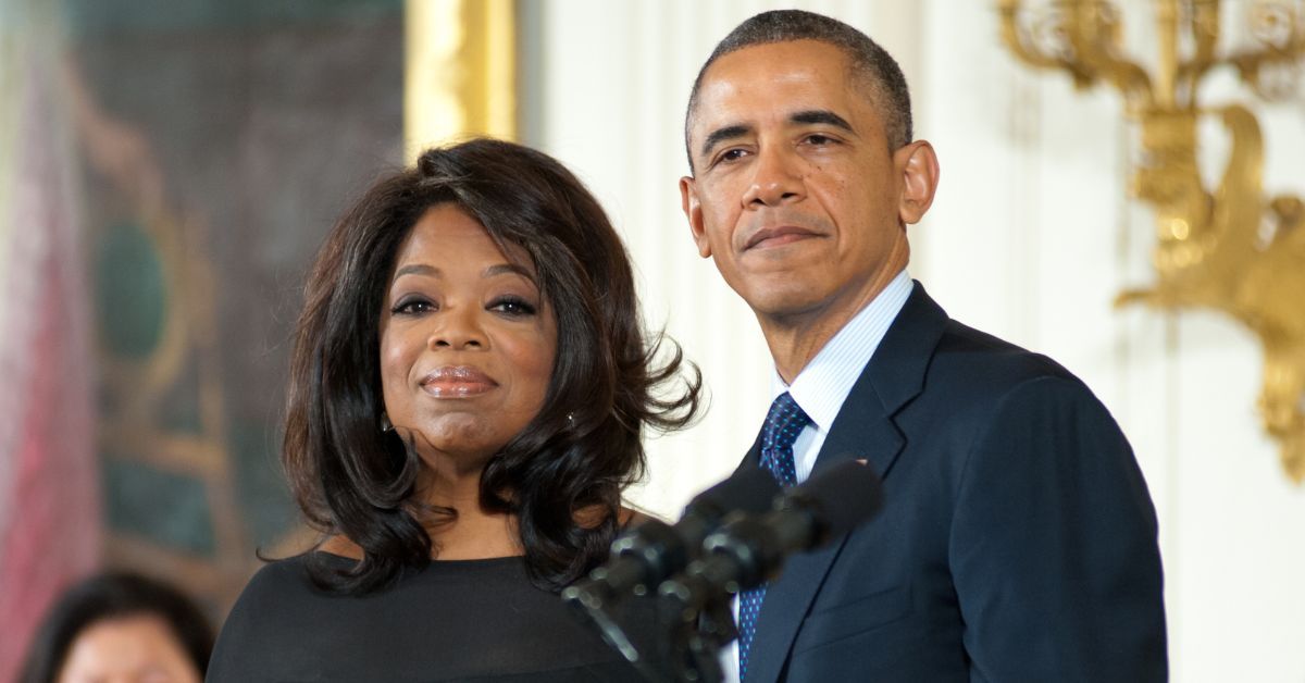 Oprah Winfrey receives the Presidential Medal of Freedom from President Barack Obama in 2013.