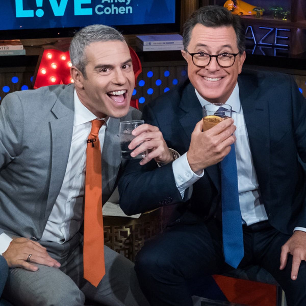 Andy Cohen and Stephen Colbert