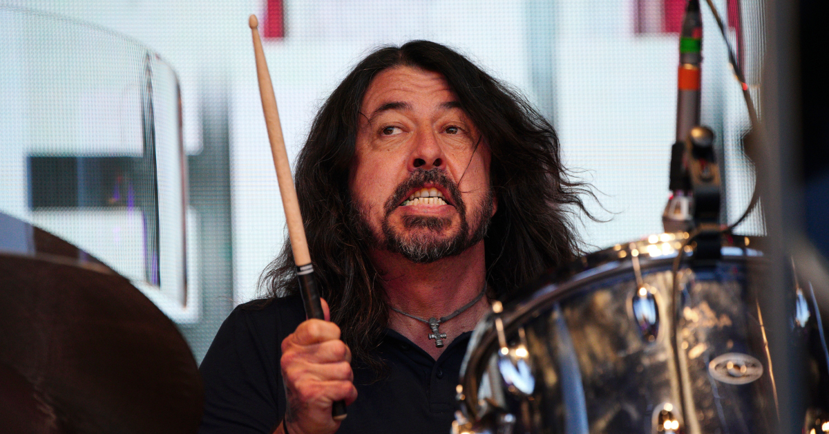 Dave Grohl playing the drums during a concert