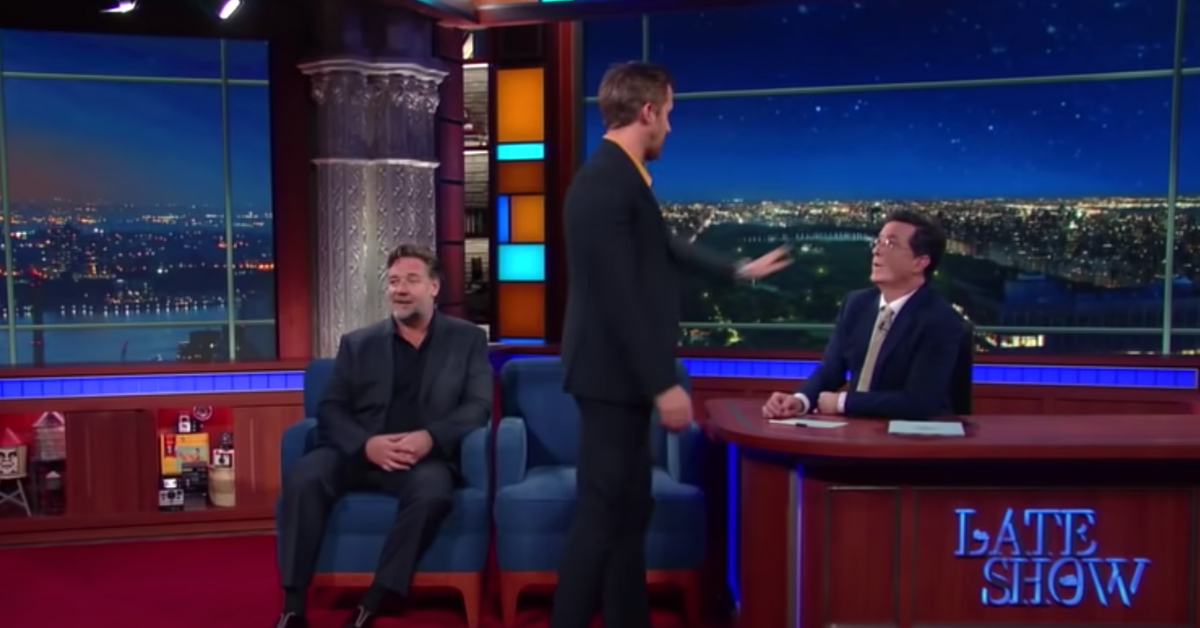 Ryan Gosling, Stephen Colbert, and Russell Crowe