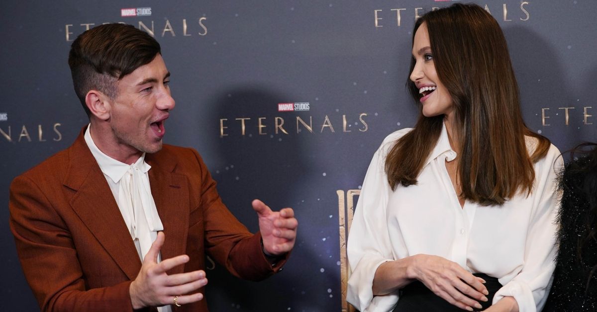 Barry Keoghan and Angelina Jolie laughing
