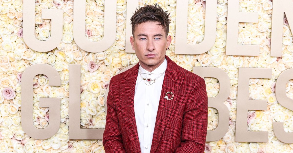Barry Keoghan wearing a red suit