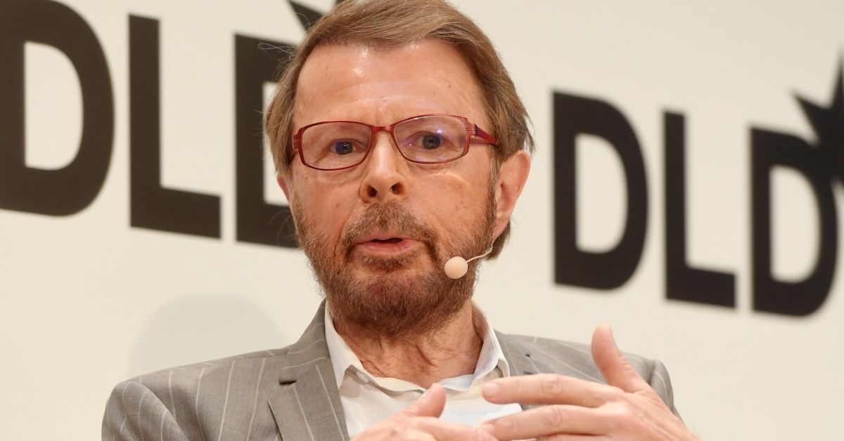 Björn Ulvaeus speaking and looking serious at a conference