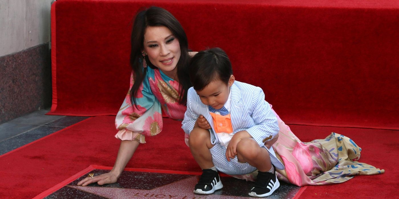 Lucy Liu and son at Hollywood Walk of Fame