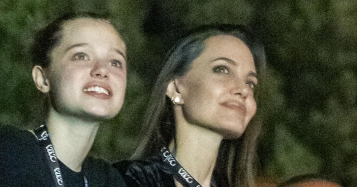Shiloh Jolie-Pitt and Angelina Jolie watching fireworks