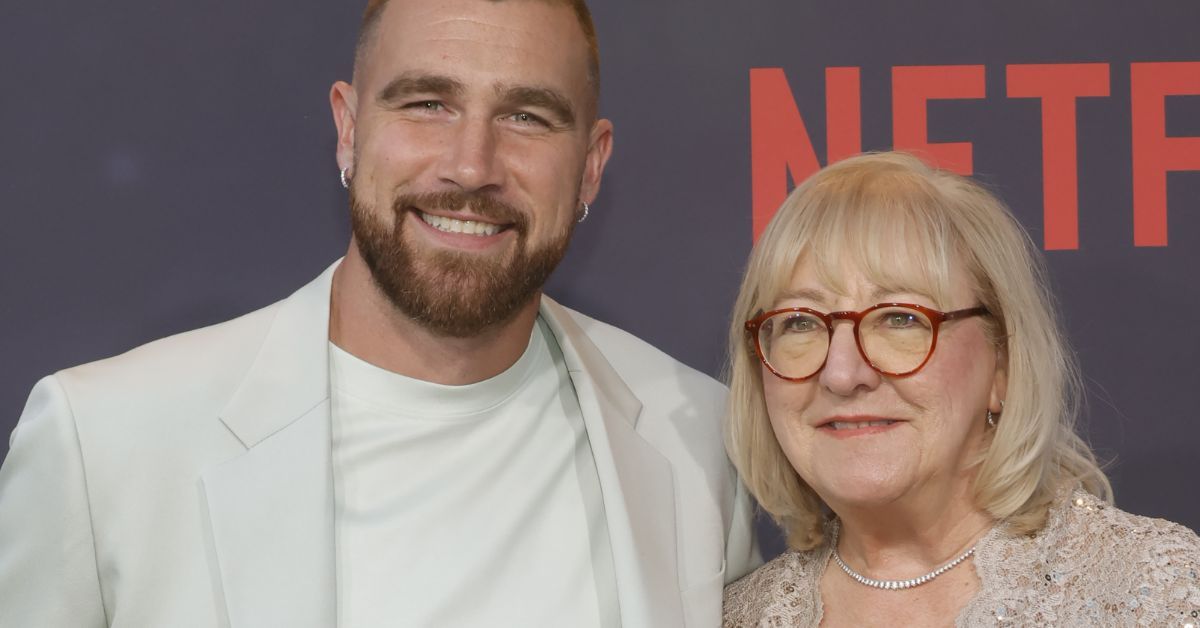 Travis Kelce and his mom at a Netflix premiere