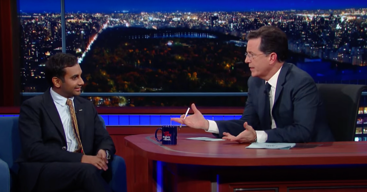 Aziz Ansari and Stephen Colbert