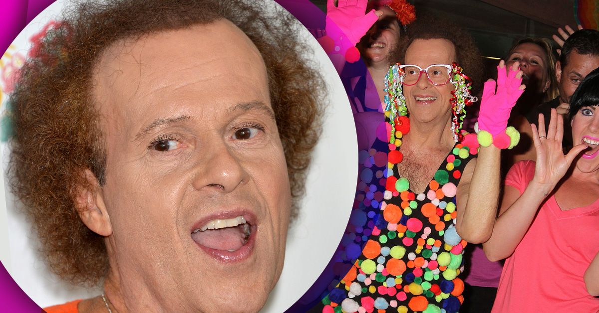 Richard Simmons smiling and wearing a colorful outfit