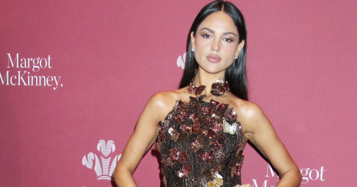 Eiza Gonzalez wearing a sparkly dress on a red carpet