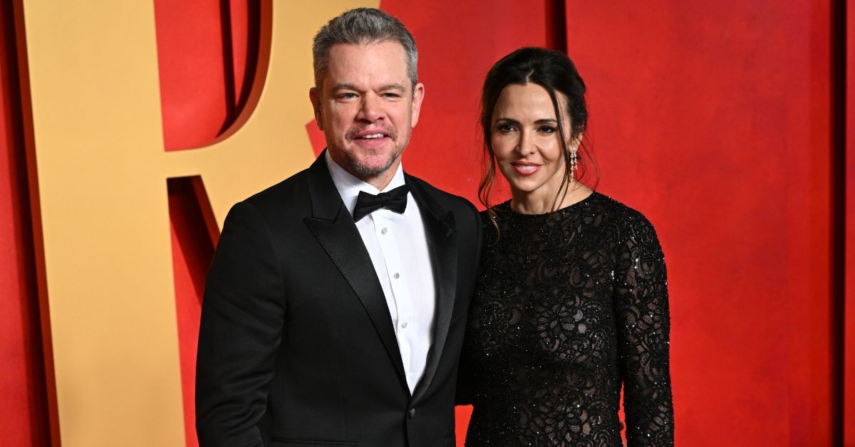 Matt Damon and Luciana Barroso, Vanity Fair Oscars party