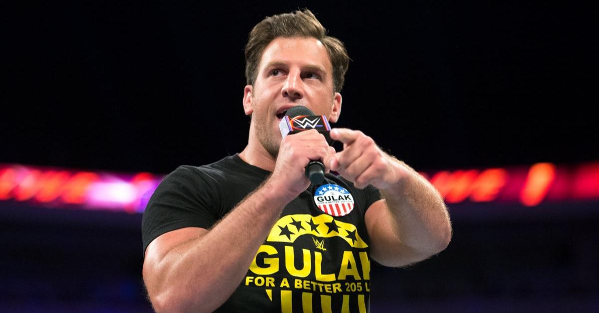 WWE wrestler Drew Gulak delivering a promo