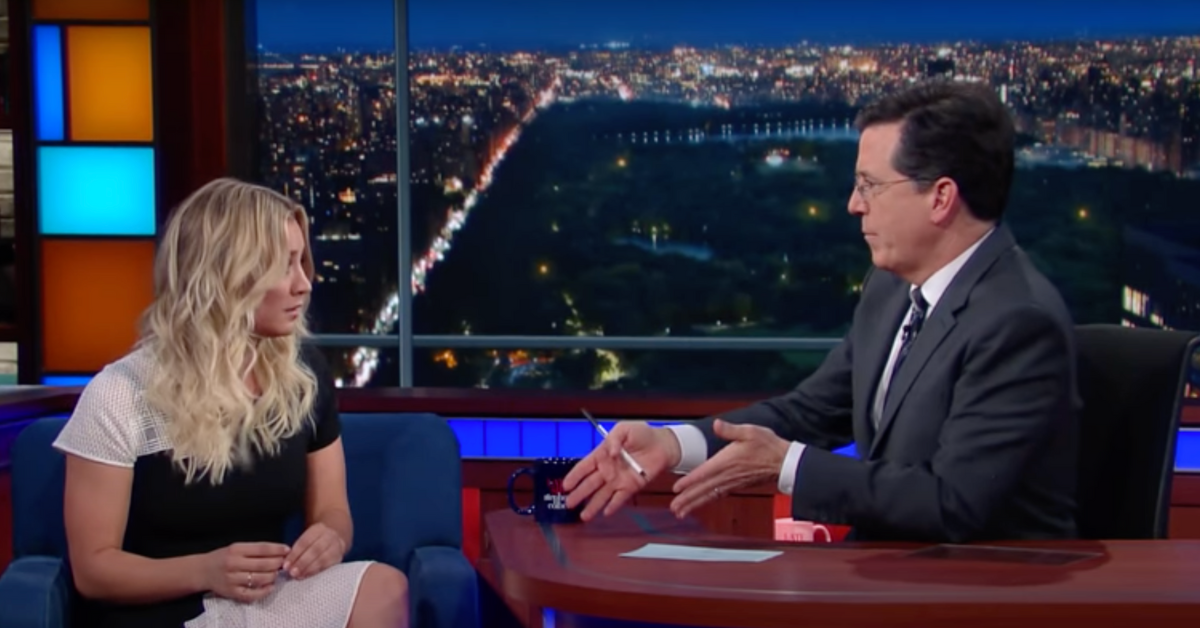Kaley Cuoco and Stephen Colbert