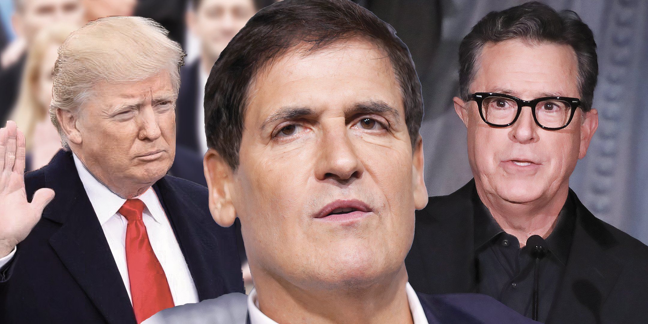 Mark Cuban  with Donald Trump and Stephen Colbert