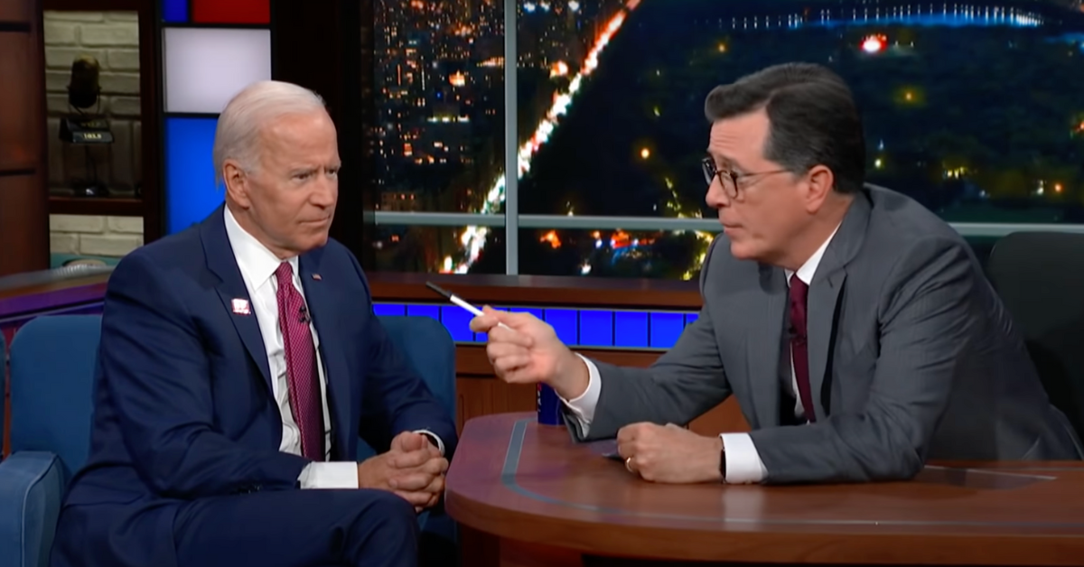 Joe Biden and Stephen Colbert