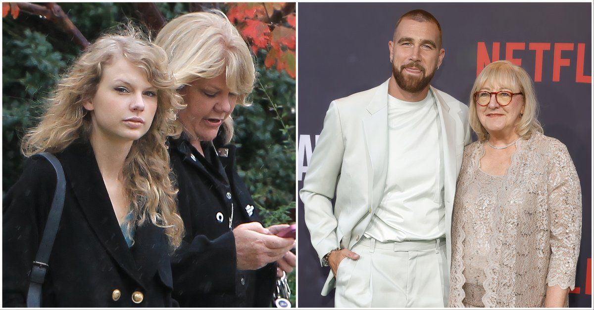 Taylor Swift with her mom, Travis Kelce with his mom