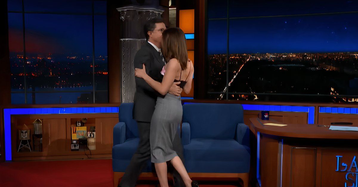 Stephen Colbert and Aubrey Plaza