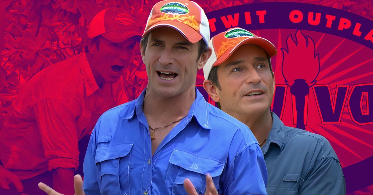 Jeff Probst junto al logo de Survivor.