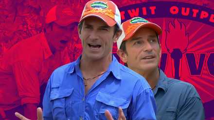 Jeff Probst next to the Survivor logo.
