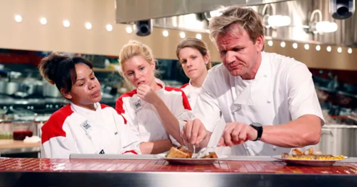 Hell's Kitchen's Gordon Ramsay, Jen Yemola, Julia Williams, and Bonnie Muirhead during season 3