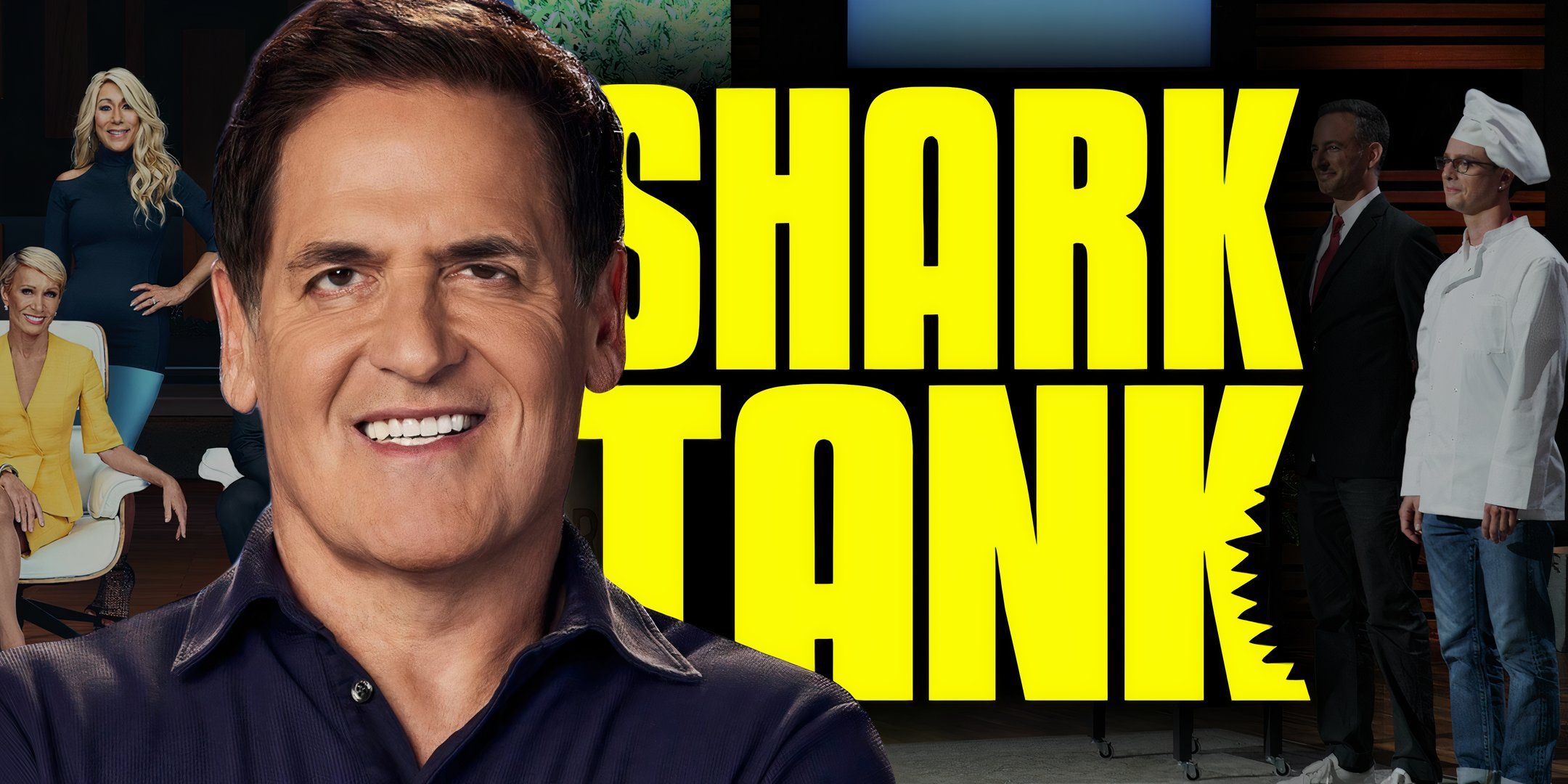 Mark Cuban, logotipo de Shark Tank y metraje del programa.