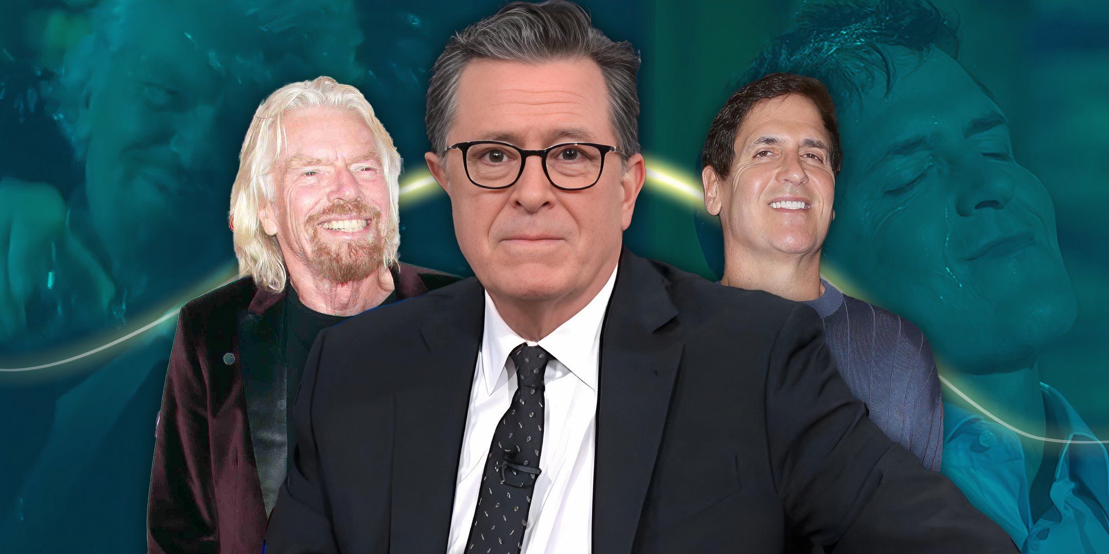 Richard Branson com raiva jogou água em Stephen Colbert