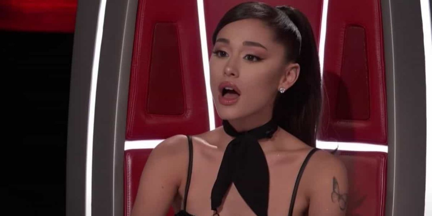 Ariana Grande looking shocked on The Voice