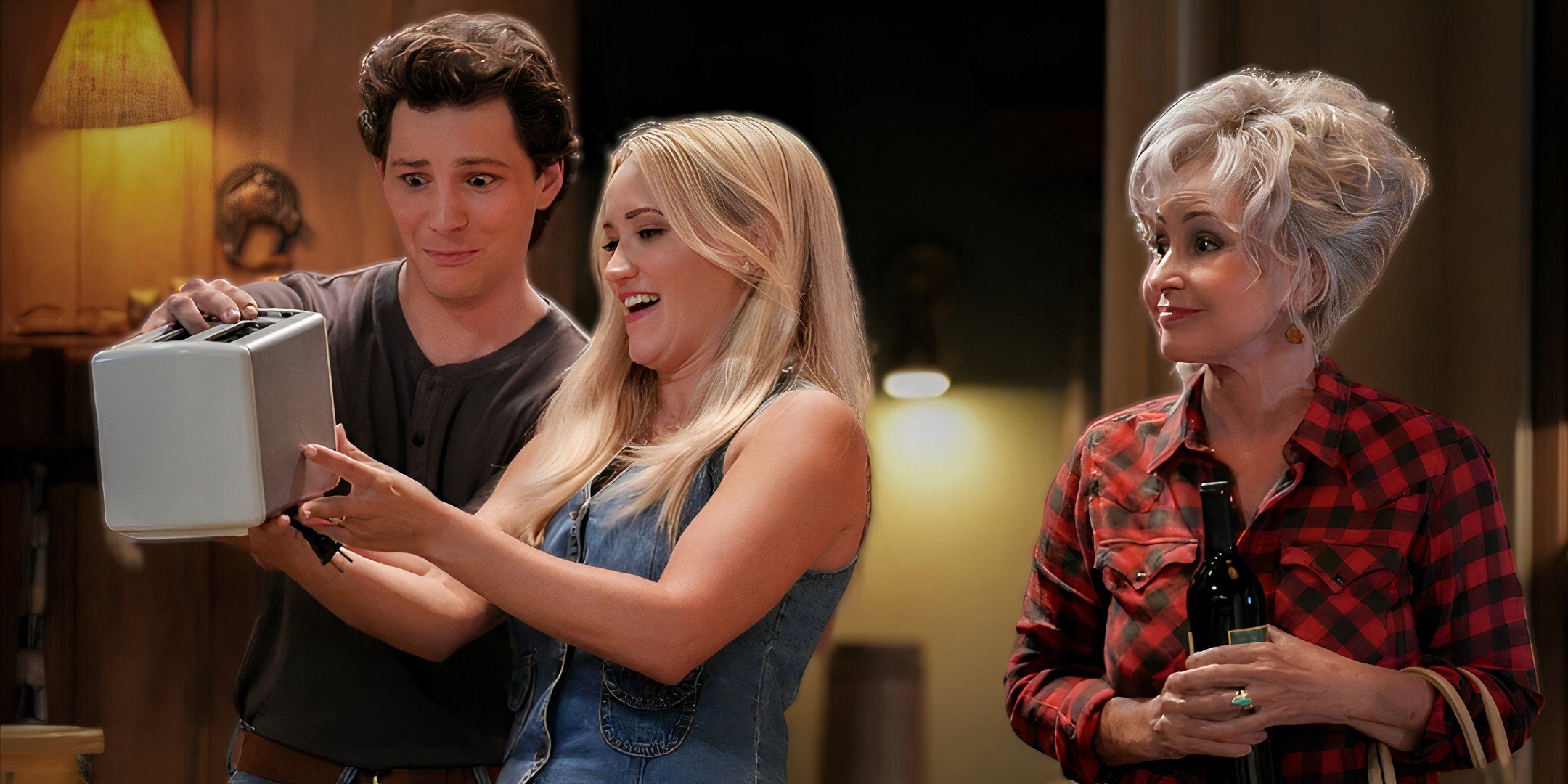 The cast of Georgie & Mandy's First Marriage, Montana Jordan, Emily Osment, and Annie Potts