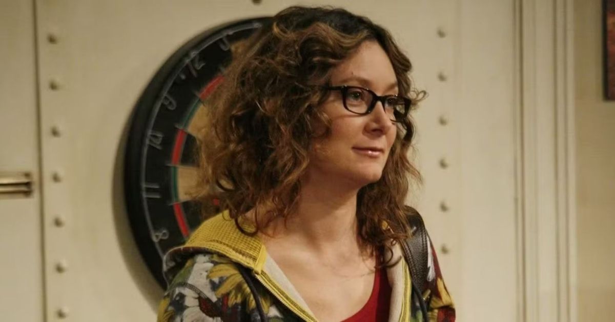 Sara Gilbert from The Big Bang Theory looking frustrated