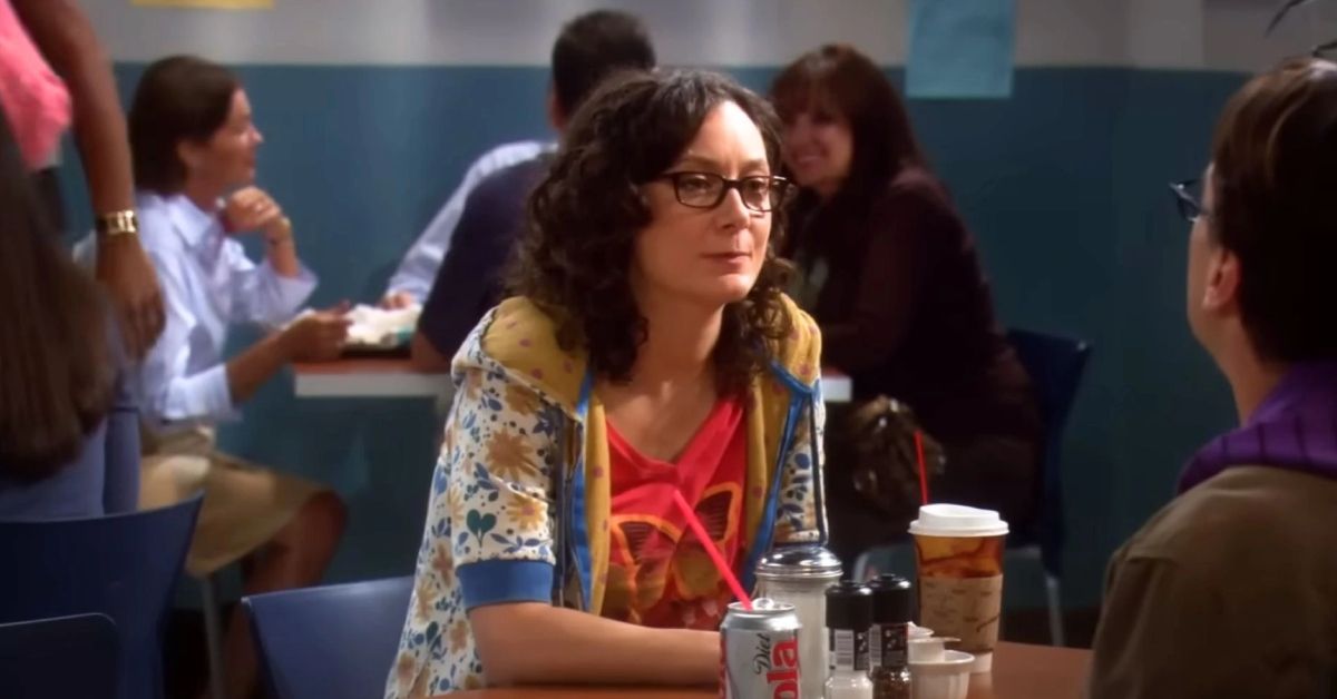 Sara Gilbert from The Big Bang Theory sitting during a conversation