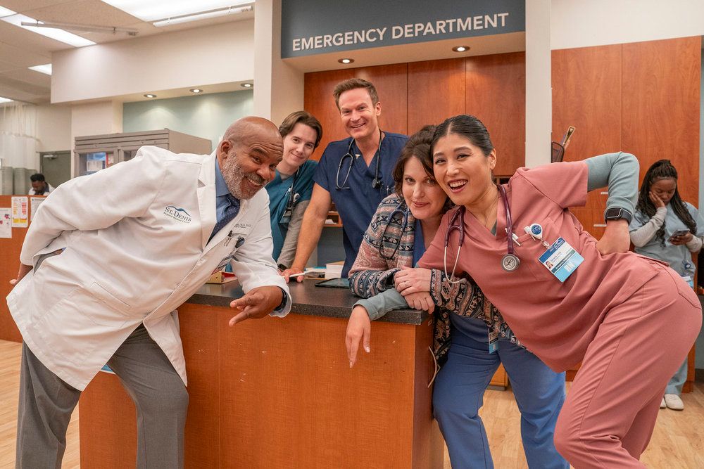 St. Denis Medical's David Alan Grier, Mekki Leeper, Josh Lawson, Allison Tolman, and Kahyun Kim