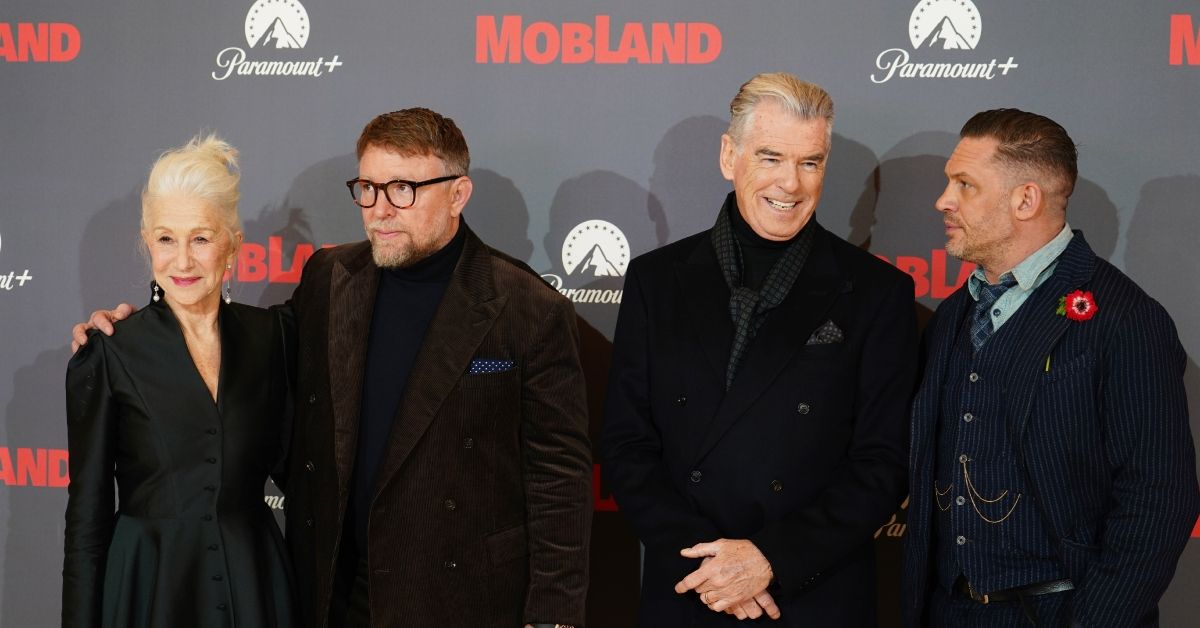 Helen Mirren, Guy Ritchie, Pierce Brosnan, and Tom Hardy posed together