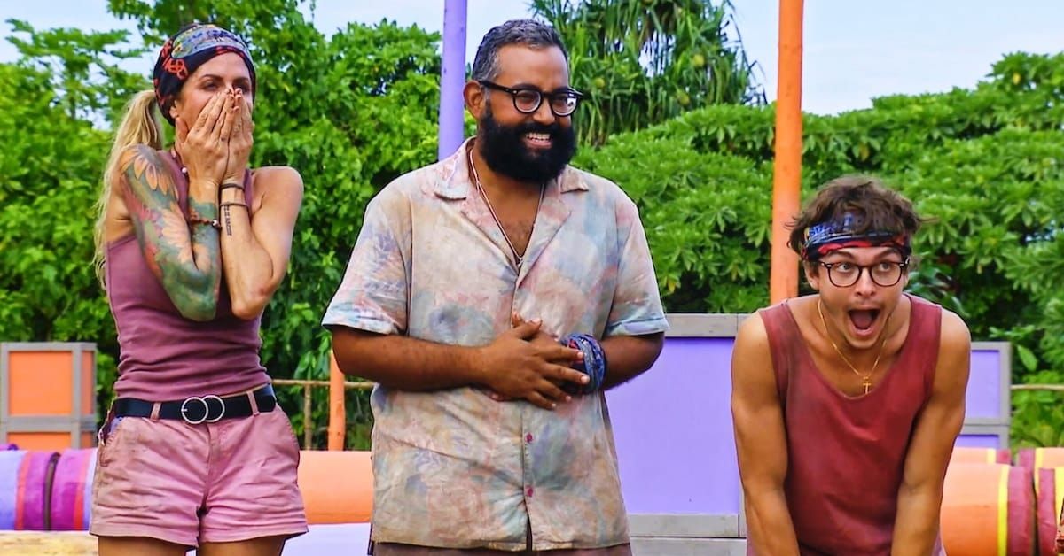 Survivor's Yamil Yam Yam Arocho, Carolyn Wiger, and Carson Garrett looking shocked