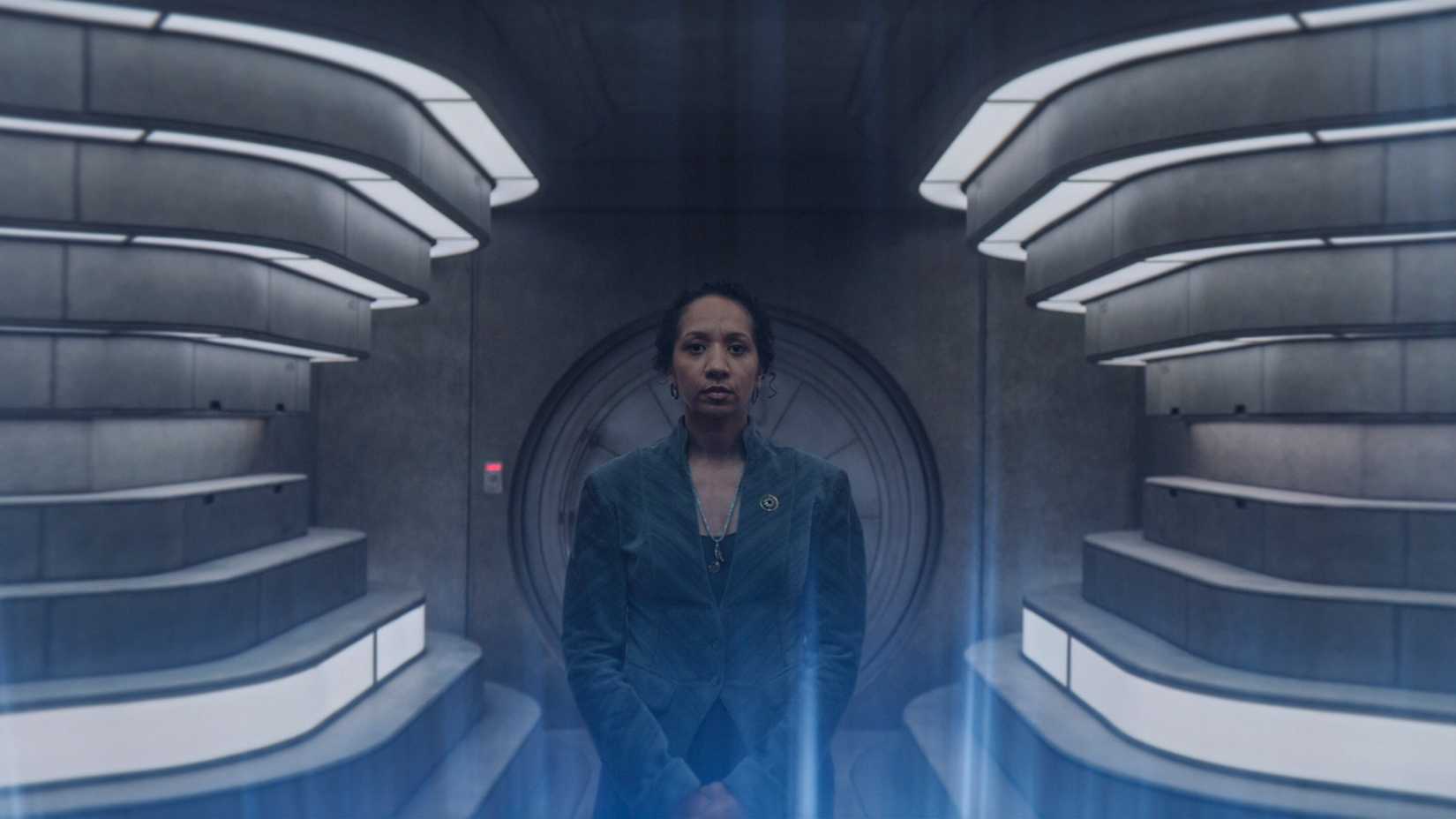 Silo's Alexandria Riley (Camille Sims) looks serious