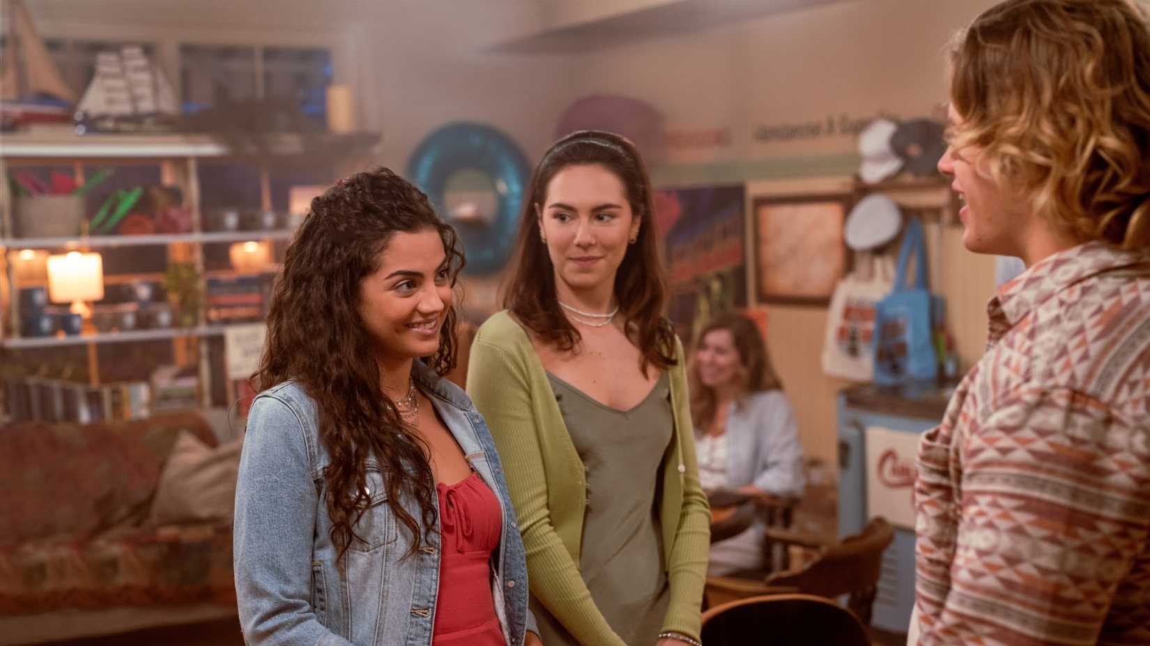 The Way Home's Alice (Sadie Laflamme-Snow) smiles at Nick (Samuel Braun) while young Kat (Alex Hook) looks on
